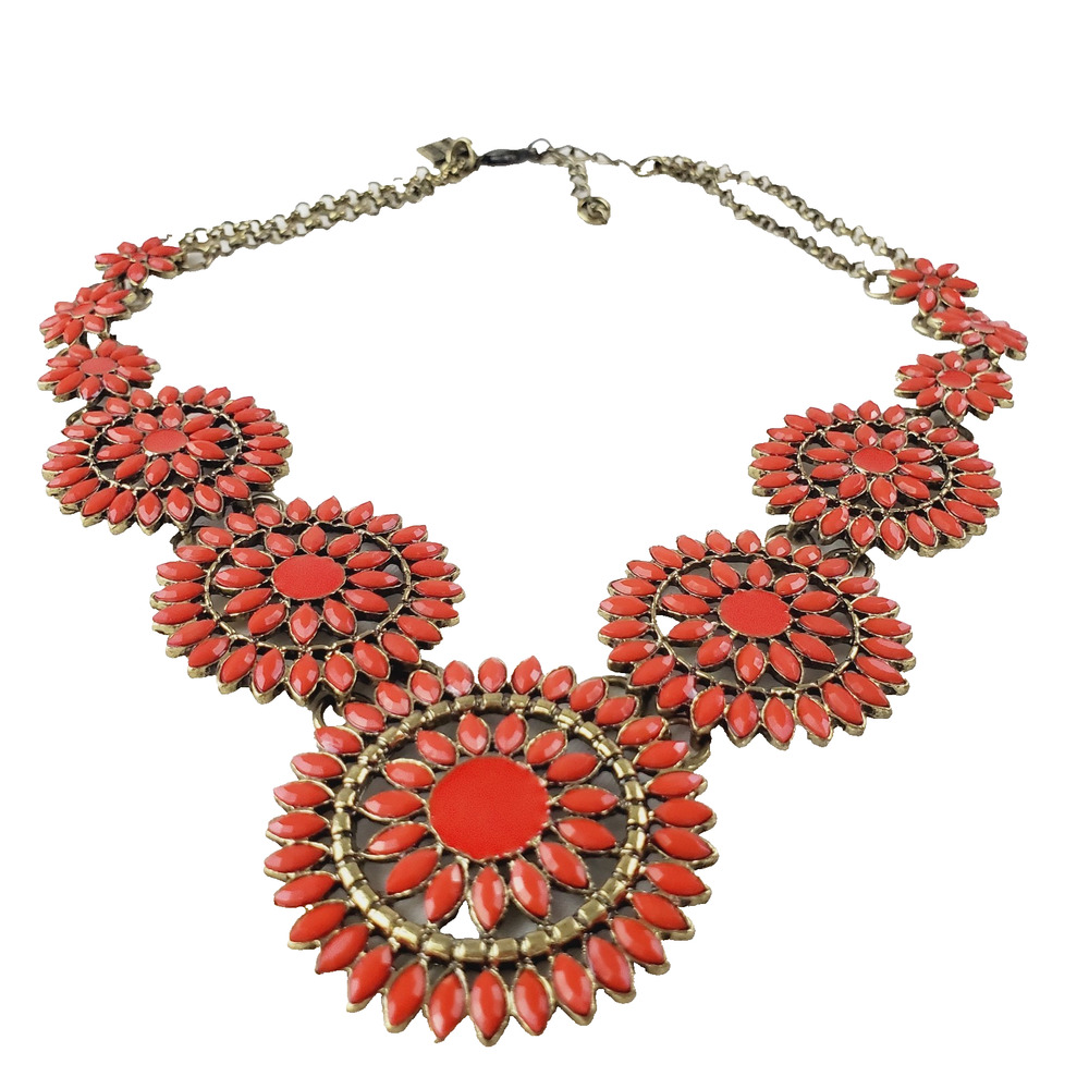 VTG Simple Addiction 70s Style Coral Medallions Necklace Claw Clasp Statement PC